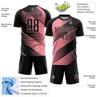 Custom Black Medium Pink Line Sublimation Soccer Uniform Jersey - Sky-Custom