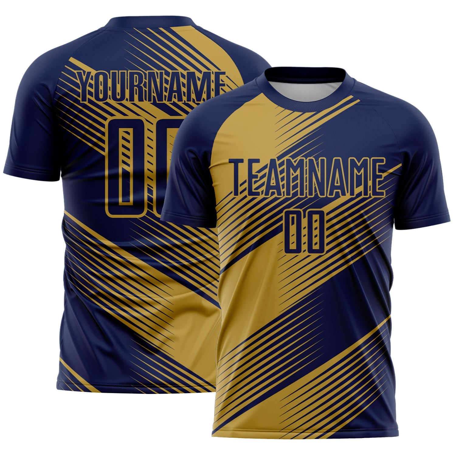 Custom Navy Old Gold Line Sublimation Soccer Uniform Jersey - Sky-Custom