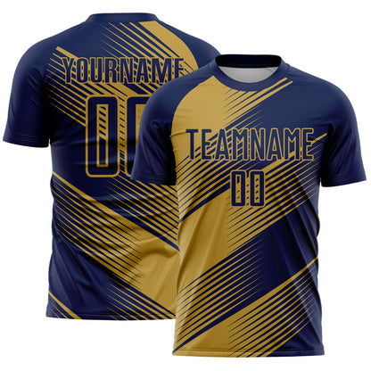 Custom Navy Old Gold Line Sublimation Soccer Uniform Jersey - Sky-Custom