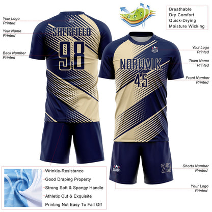Custom Navy Cream Line Sublimation Soccer Uniform Jersey - Sky-Custom