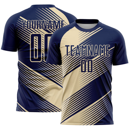 Custom Navy Cream Line Sublimation Soccer Uniform Jersey - Sky-Custom