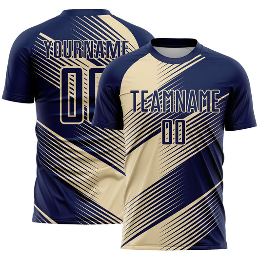 Custom Navy Cream Line Sublimation Soccer Uniform Jersey - Sky-Custom
