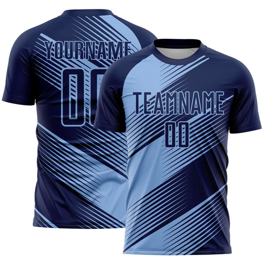 Custom Navy Light Blue Line Sublimation Soccer Uniform Jersey - Sky-Custom