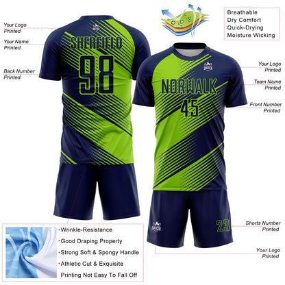 Custom Navy Neon Green Line Sublimation Soccer Uniform Jersey - Sky-Custom
