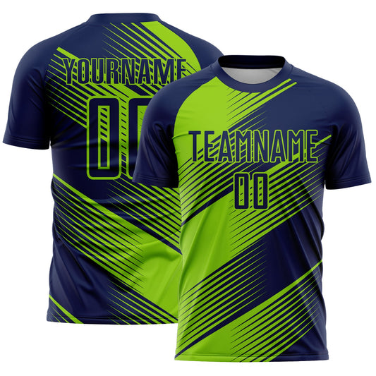 Custom Navy Neon Green Line Sublimation Soccer Uniform Jersey - Sky-Custom