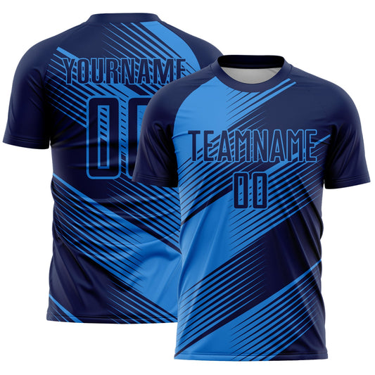 Custom Navy Powder Blue Line Sublimation Soccer Uniform Jersey - Sky-Custom