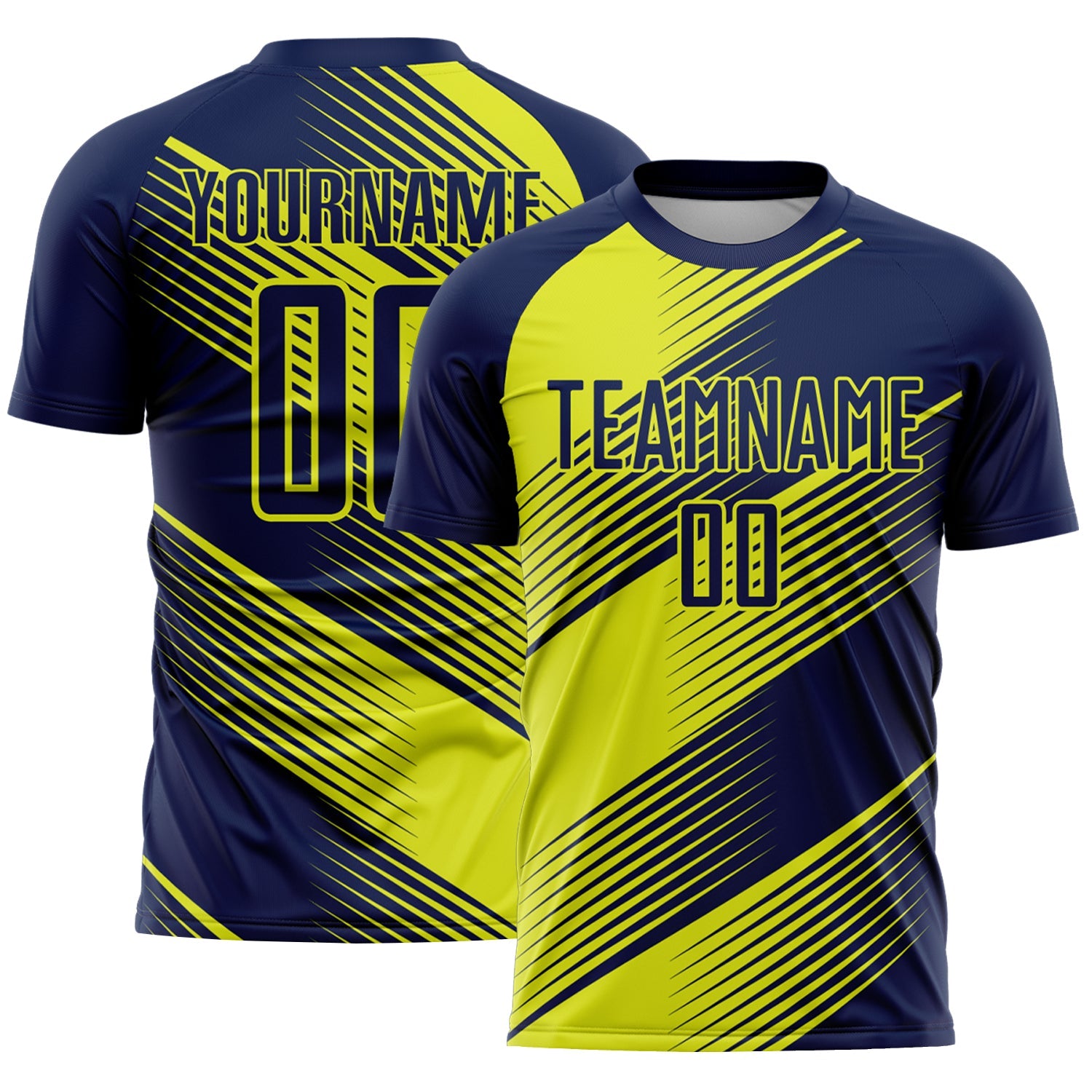 Custom Navy Neon Yellow Line Sublimation Soccer Uniform Jersey - Sky-Custom