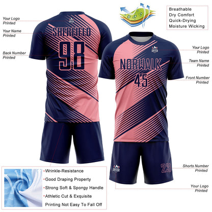 Custom Navy Medium Pink Line Sublimation Soccer Uniform Jersey - Sky-Custom