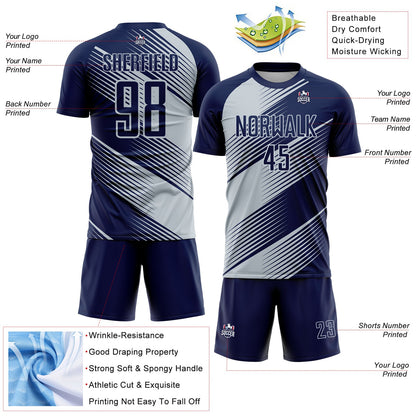 Custom Navy Silver Line Sublimation Soccer Uniform Jersey - Sky-Custom