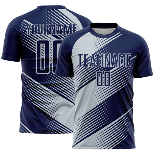 Custom Navy Silver Line Sublimation Soccer Uniform Jersey - Sky-Custom