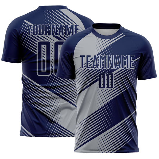 Custom Navy Gray Line Sublimation Soccer Uniform Jersey - Sky-Custom