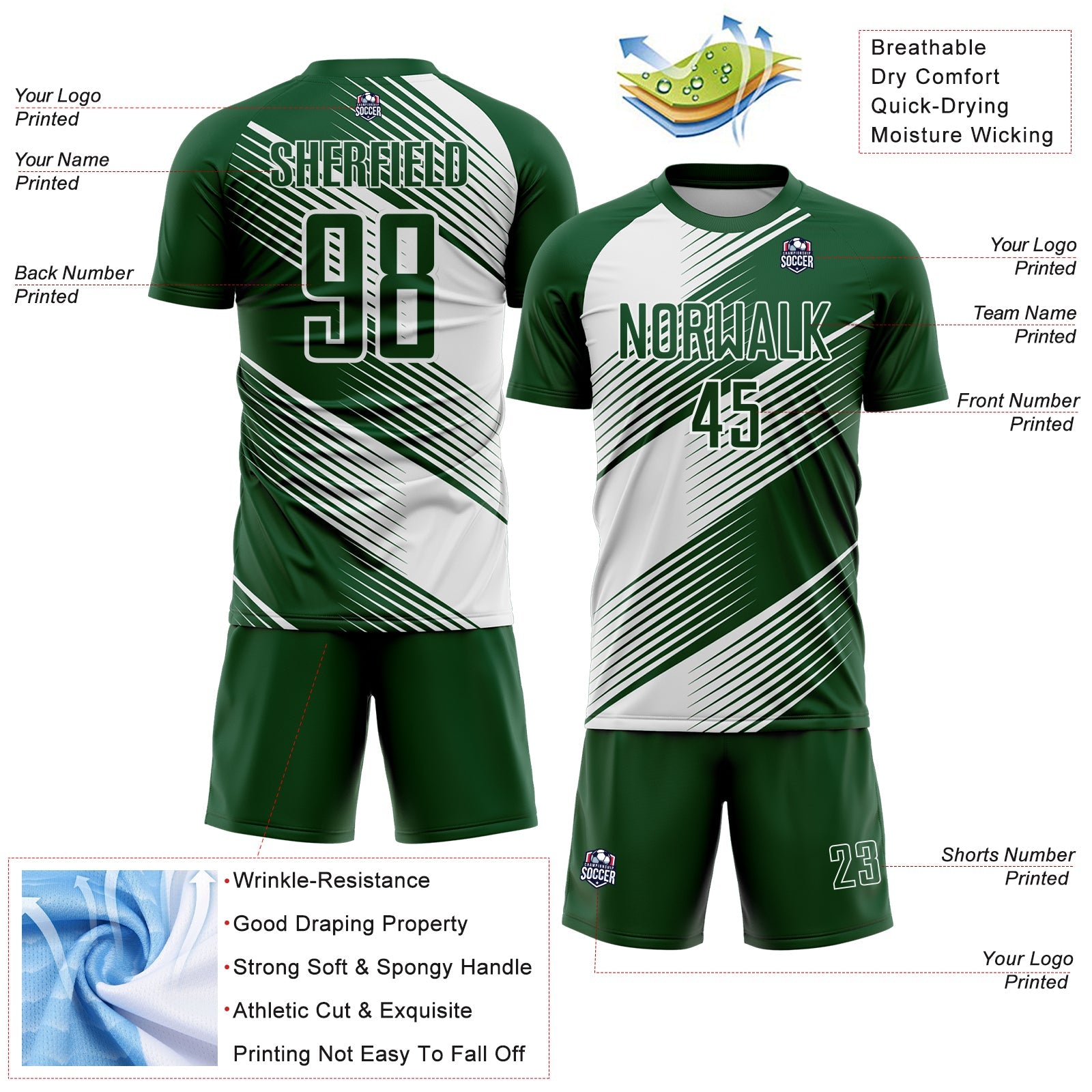 Custom Green White Line Sublimation Soccer Uniform Jersey - Sky-Custom