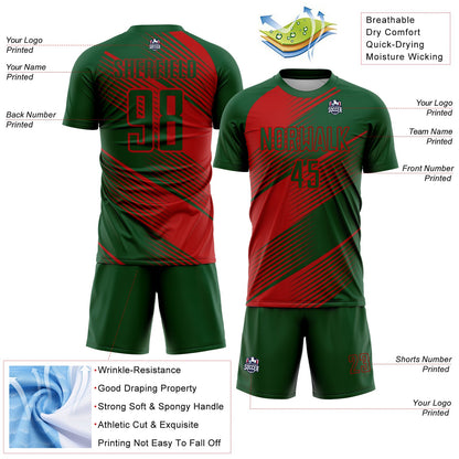 Custom Green Red Line Sublimation Soccer Uniform Jersey - Sky-Custom