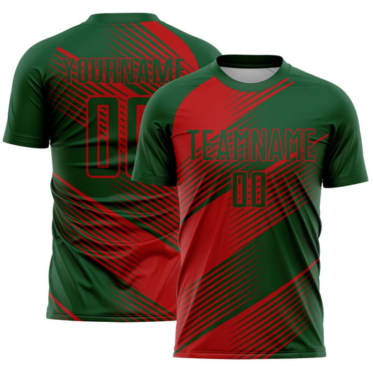 Custom Green Red Line Sublimation Soccer Uniform Jersey - Sky-Custom