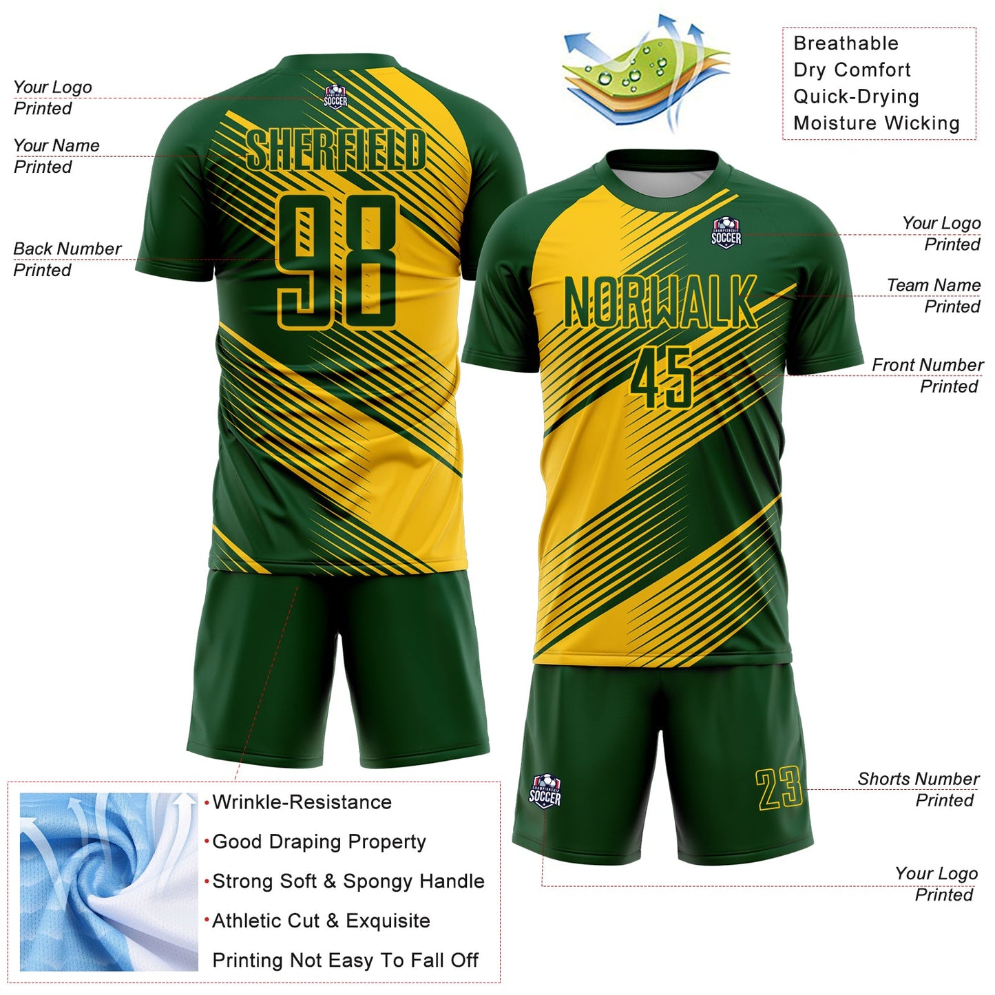Custom Green Yellow Line Sublimation Soccer Uniform Jersey - Sky-Custom