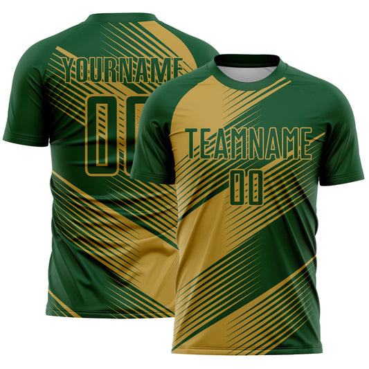 Custom Green Old Gold Line Sublimation Soccer Uniform Jersey - Sky-Custom