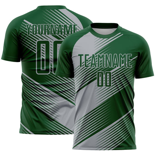 Custom Green Gray Line Sublimation Soccer Uniform Jersey - Sky-Custom