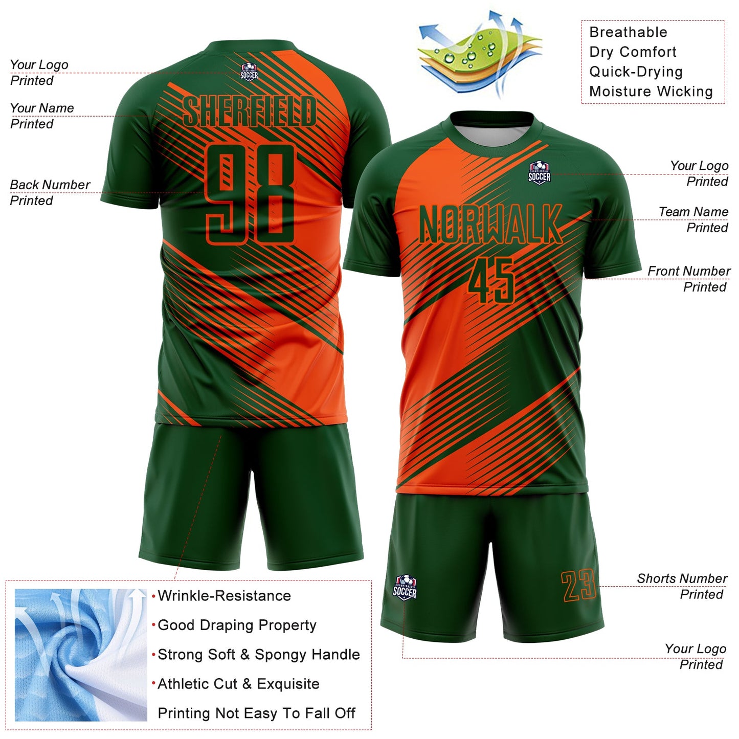 Custom Green Orange Line Sublimation Soccer Uniform Jersey - Sky-Custom