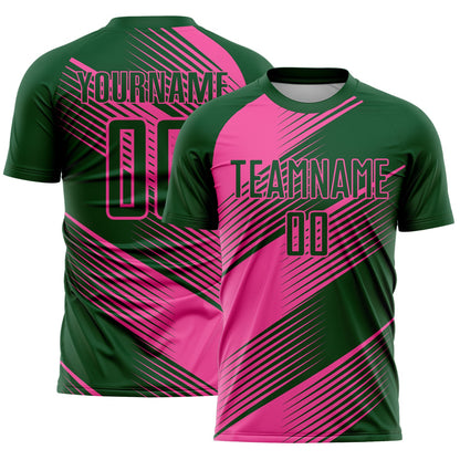 Custom Green Pink Line Sublimation Soccer Uniform Jersey - Sky-Custom