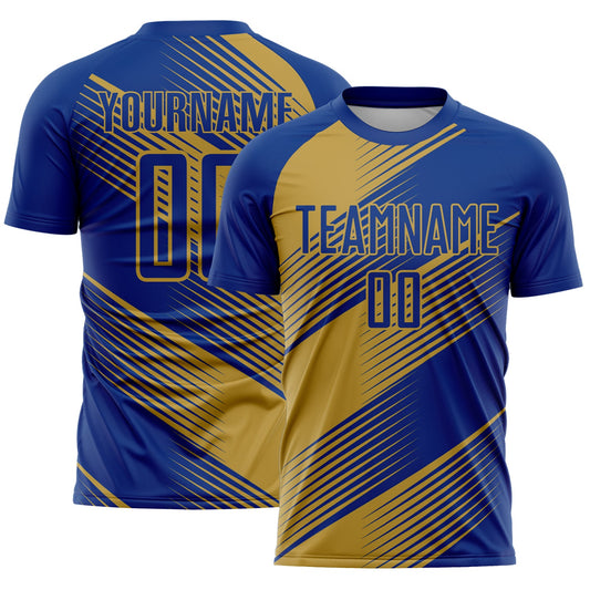 Custom Royal Old Gold Line Sublimation Soccer Uniform Jersey - Sky-Custom