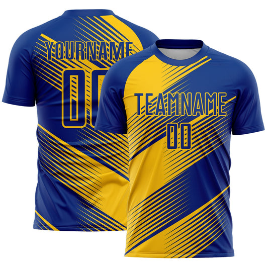Custom Royal Yellow Line Sublimation Soccer Uniform Jersey - Sky-Custom