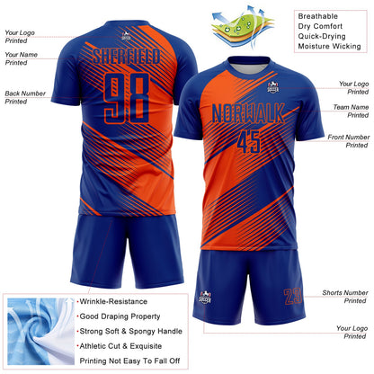 Custom Royal Orange Line Sublimation Soccer Uniform Jersey - Sky-Custom