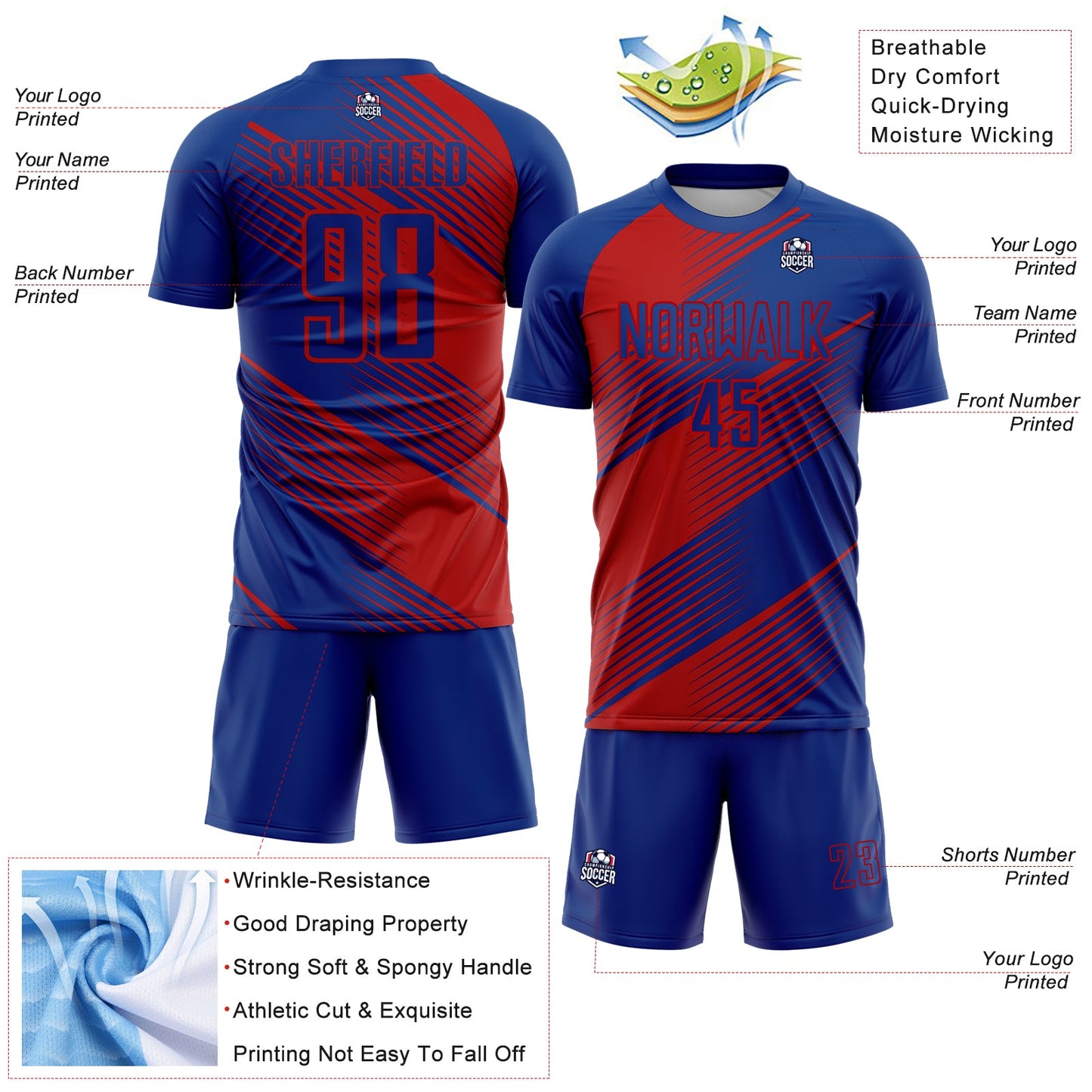 Custom Royal Red Line Sublimation Soccer Uniform Jersey - Sky-Custom