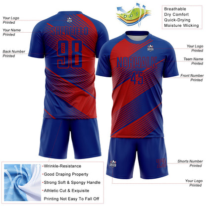 Custom Royal Red Line Sublimation Soccer Uniform Jersey - Sky-Custom