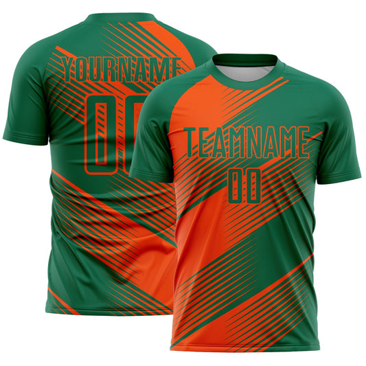 Custom Kelly Green Orange Line Sublimation Soccer Uniform Jersey - Sky-Custom