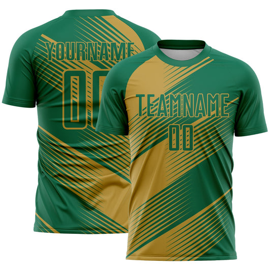 Custom Kelly Green Old Gold Line Sublimation Soccer Uniform Jersey - Sky-Custom