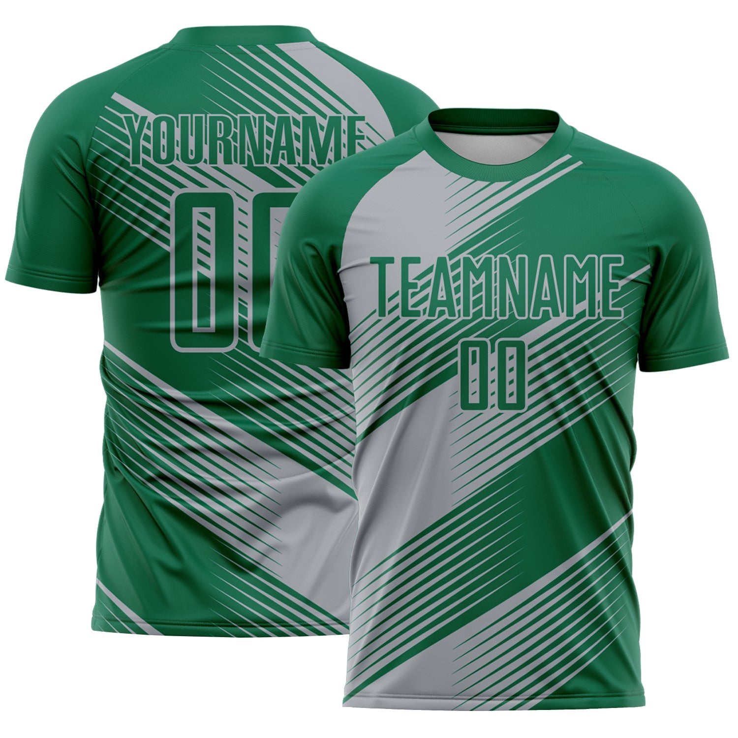 Custom Kelly Green Gray Line Sublimation Soccer Uniform Jersey - Sky-Custom