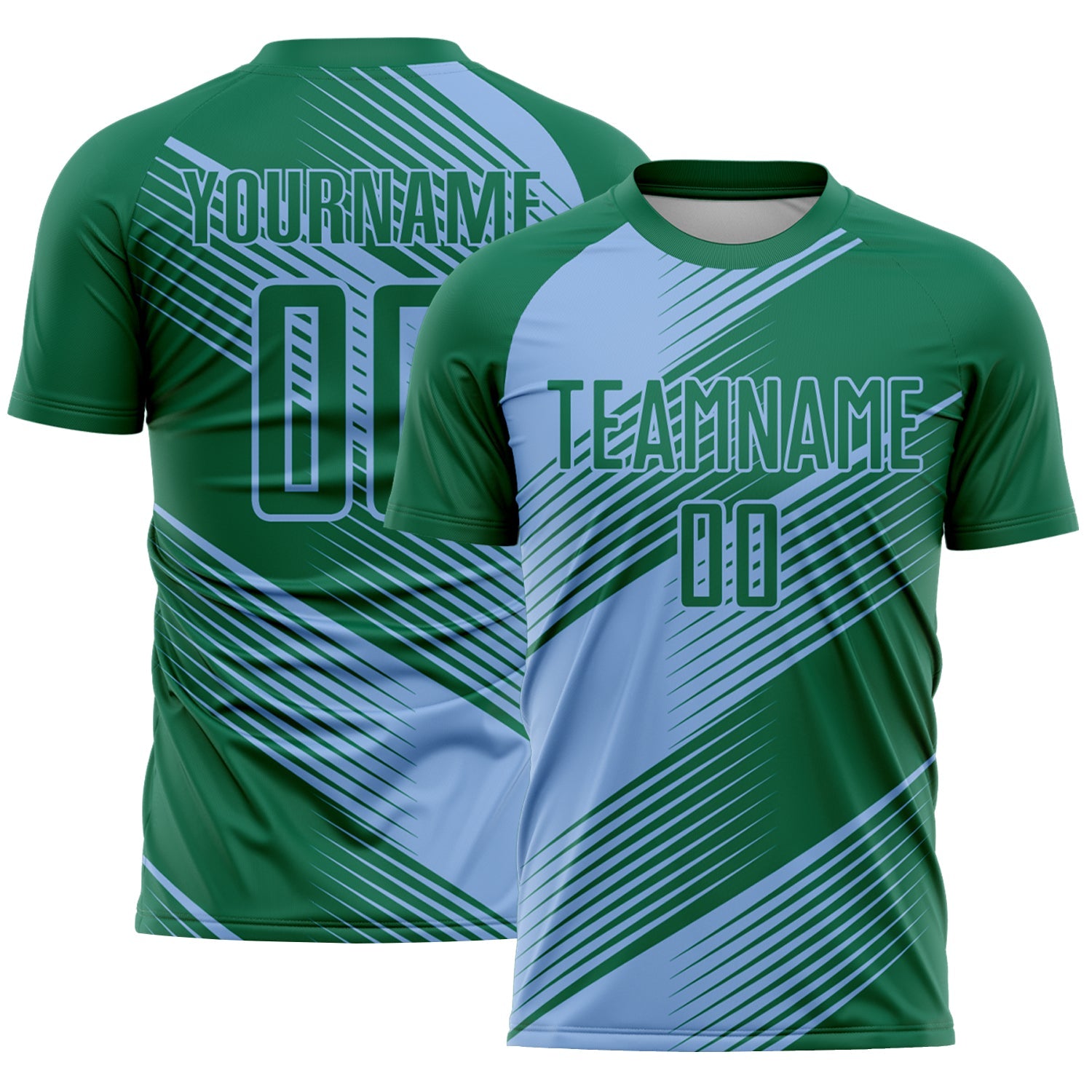Custom Kelly Green Light Blue Line Sublimation Soccer Uniform Jersey - Sky-Custom