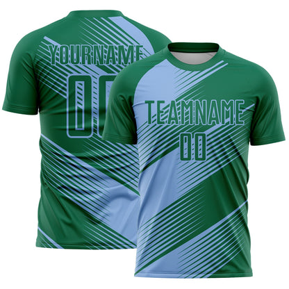 Custom Kelly Green Light Blue Line Sublimation Soccer Uniform Jersey - Sky-Custom