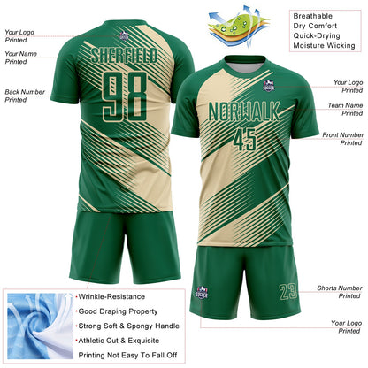 Custom Kelly Green Cream Line Sublimation Soccer Uniform Jersey - Sky-Custom