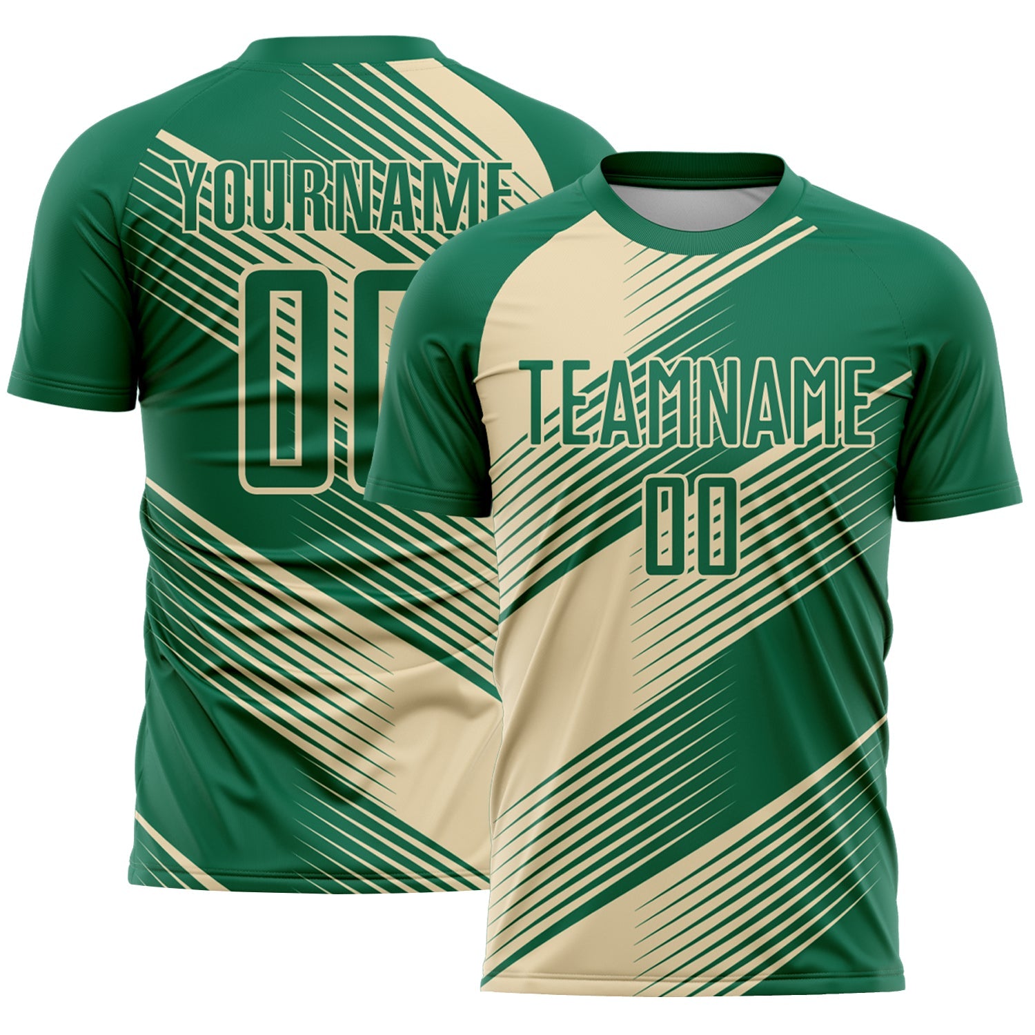 Custom Kelly Green Cream Line Sublimation Soccer Uniform Jersey - Sky-Custom