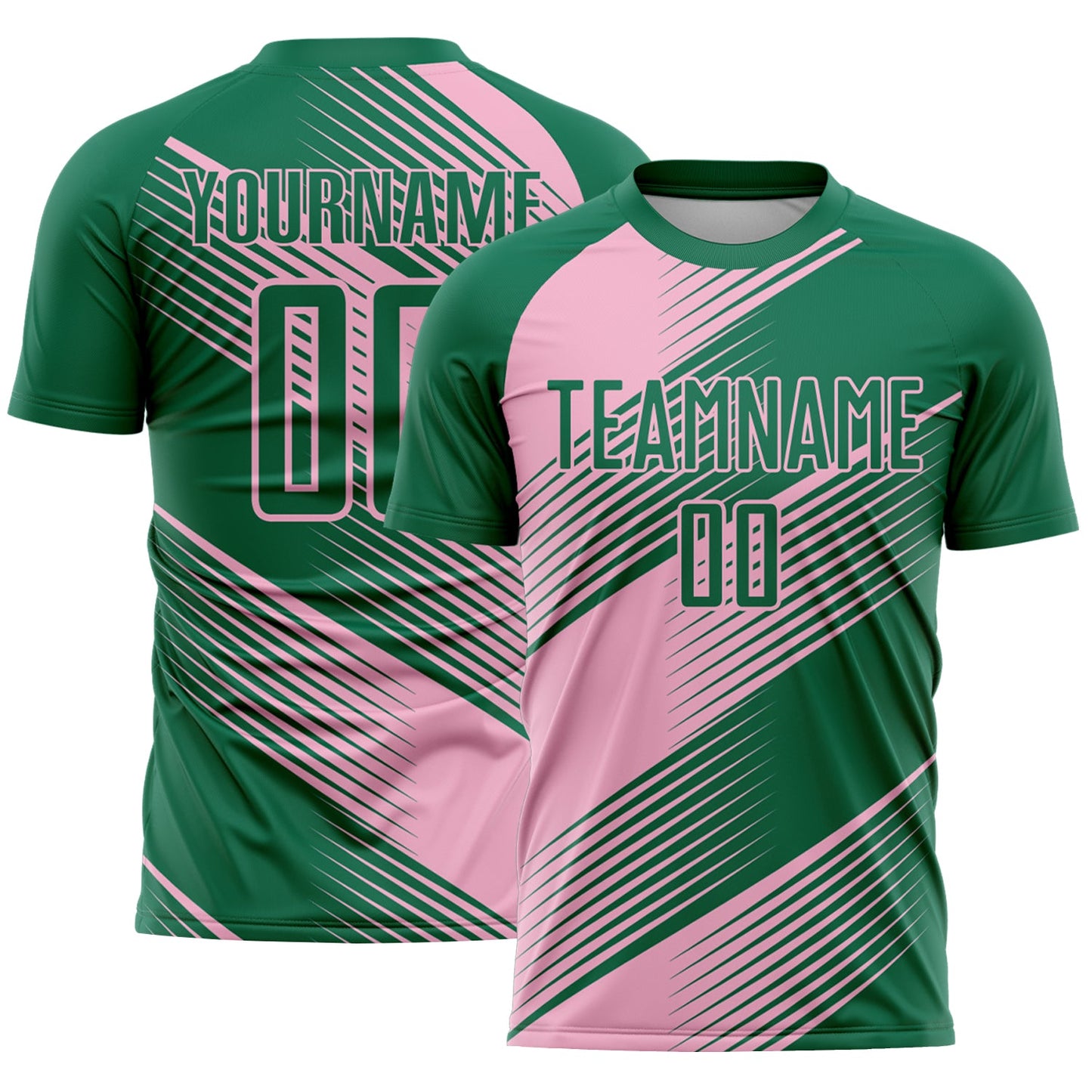 Custom Kelly Green Light Pink Line Sublimation Soccer Uniform Jersey - Sky-Custom