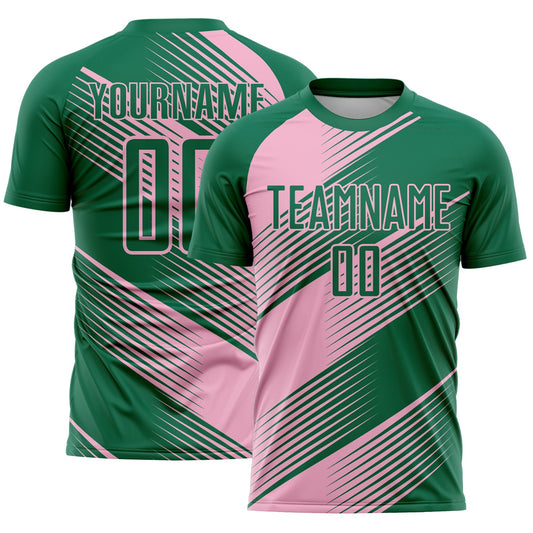 Custom Kelly Green Light Pink Line Sublimation Soccer Uniform Jersey - Sky-Custom