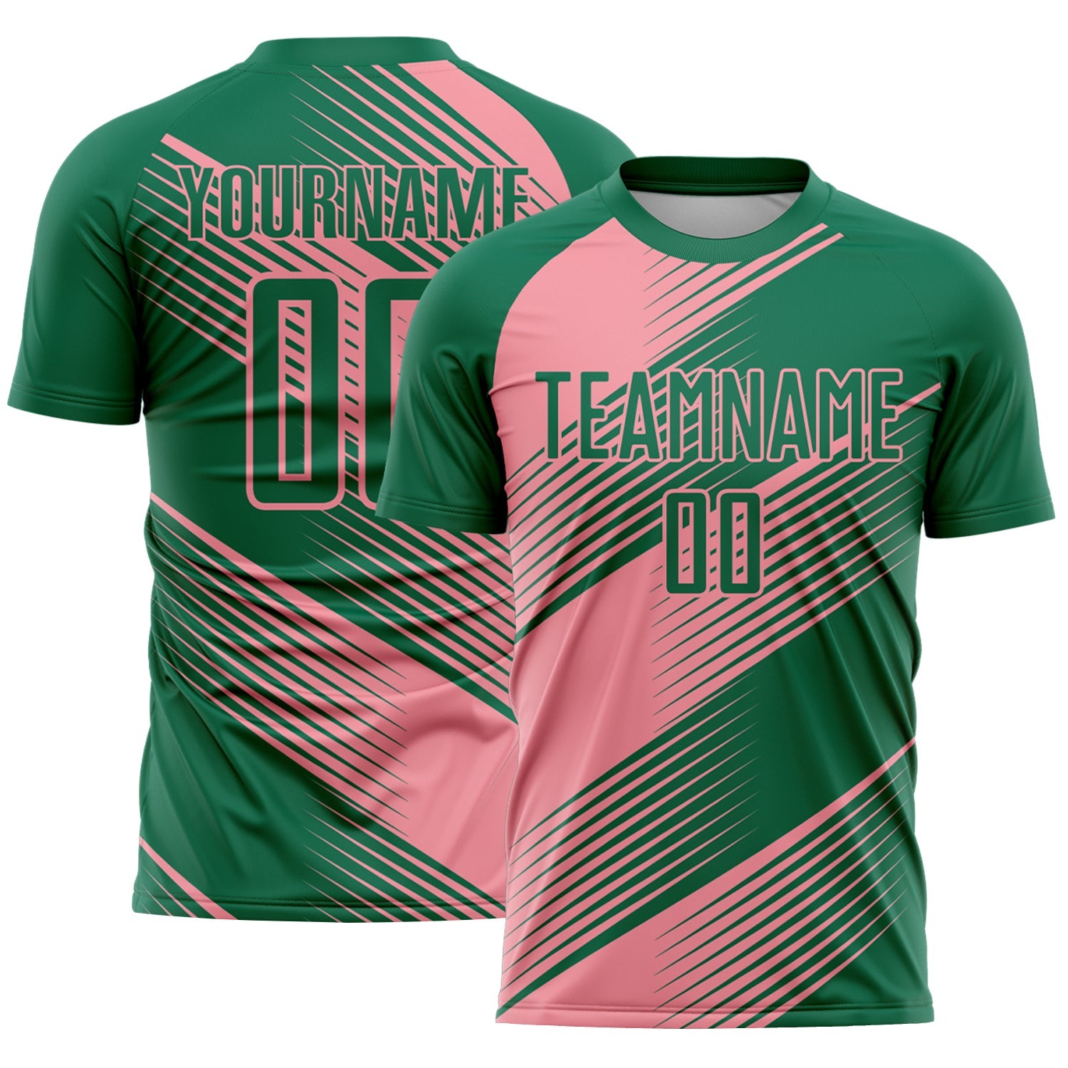 Custom Kelly Green Medium Pink Line Sublimation Soccer Uniform Jersey - Sky-Custom