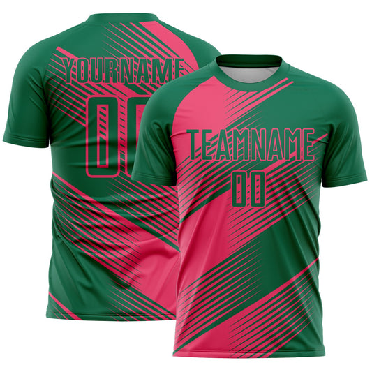 Custom Kelly Green Neon Pink Line Sublimation Soccer Uniform Jersey - Sky-Custom