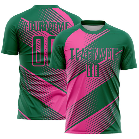 Custom Kelly Green Pink Line Sublimation Soccer Uniform Jersey - Sky-Custom