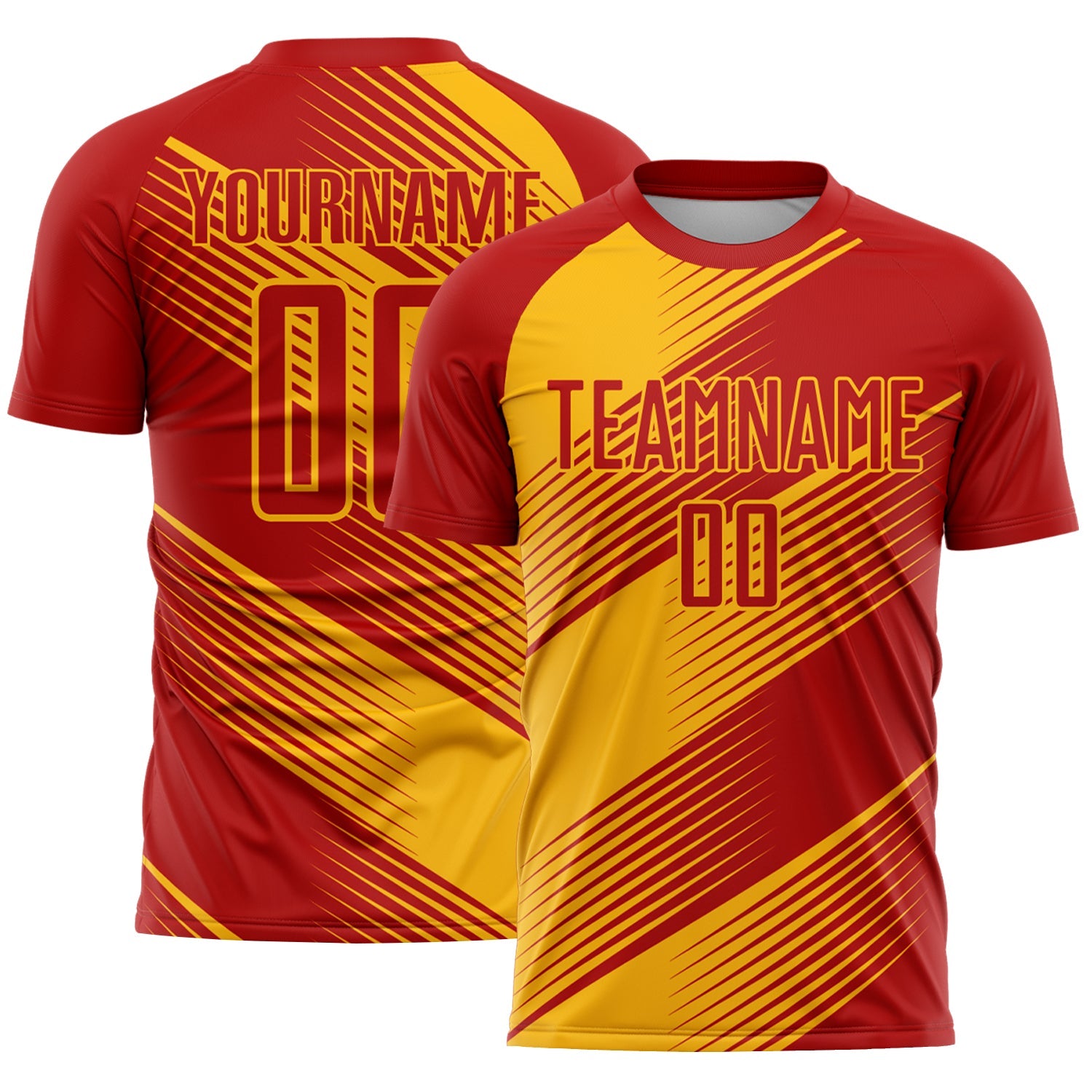 Custom Red Gold Line Sublimation Soccer Uniform Jersey - Sky-Custom