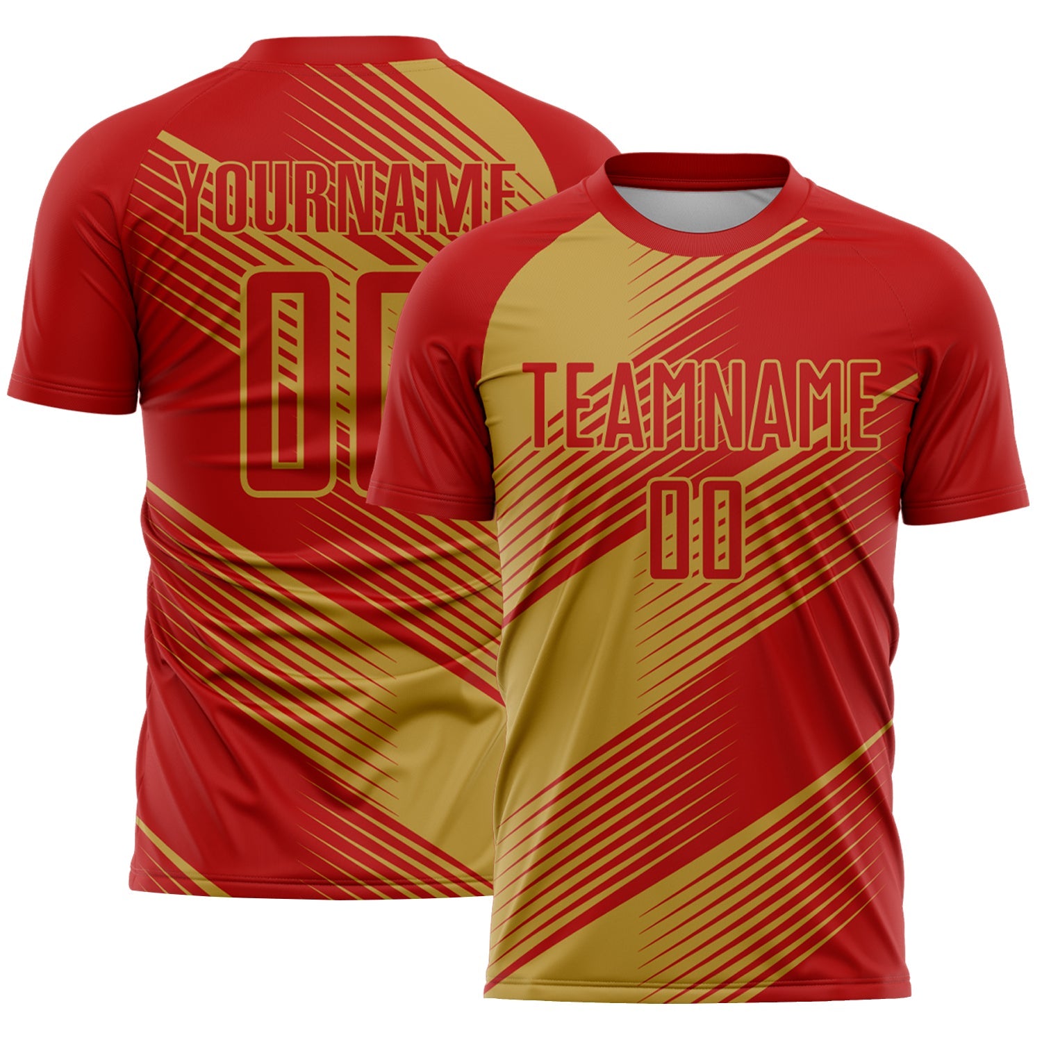 Custom Red Old Gold Line Sublimation Soccer Uniform Jersey - Sky-Custom