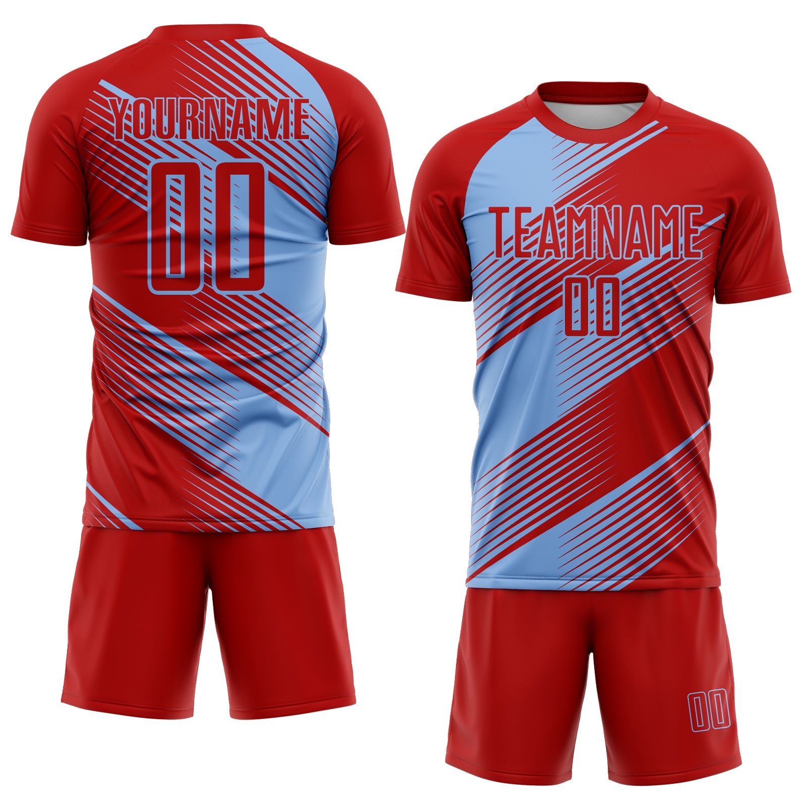 Custom Red Light Blue Line Sublimation Soccer Uniform Jersey - Sky-Custom