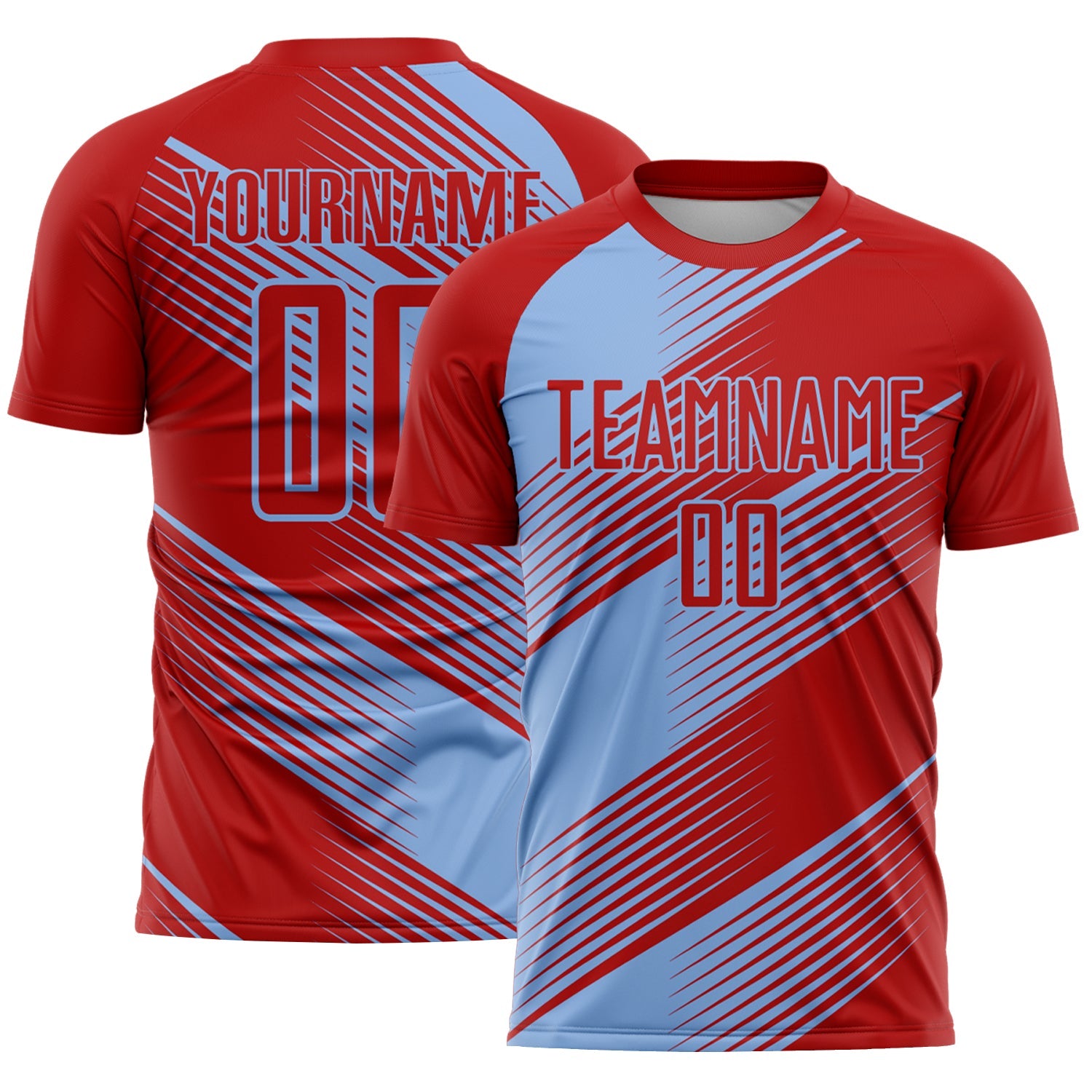 Custom Red Light Blue Line Sublimation Soccer Uniform Jersey - Sky-Custom