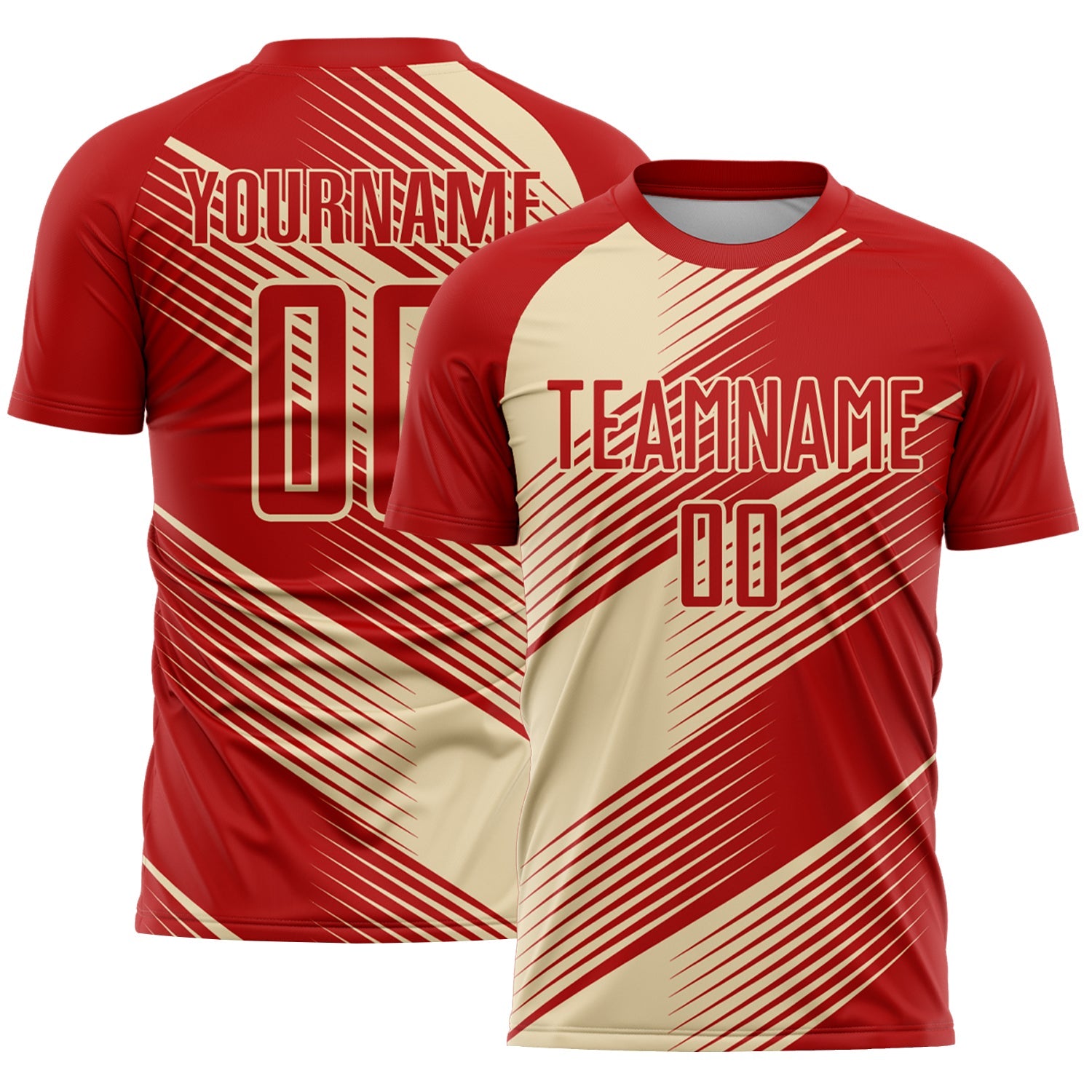 Custom Red Cream Line Sublimation Soccer Uniform Jersey - Sky-Custom