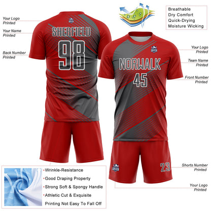 Custom Red Steel Gray-White Line Sublimation Soccer Uniform Jersey - Sky-Custom