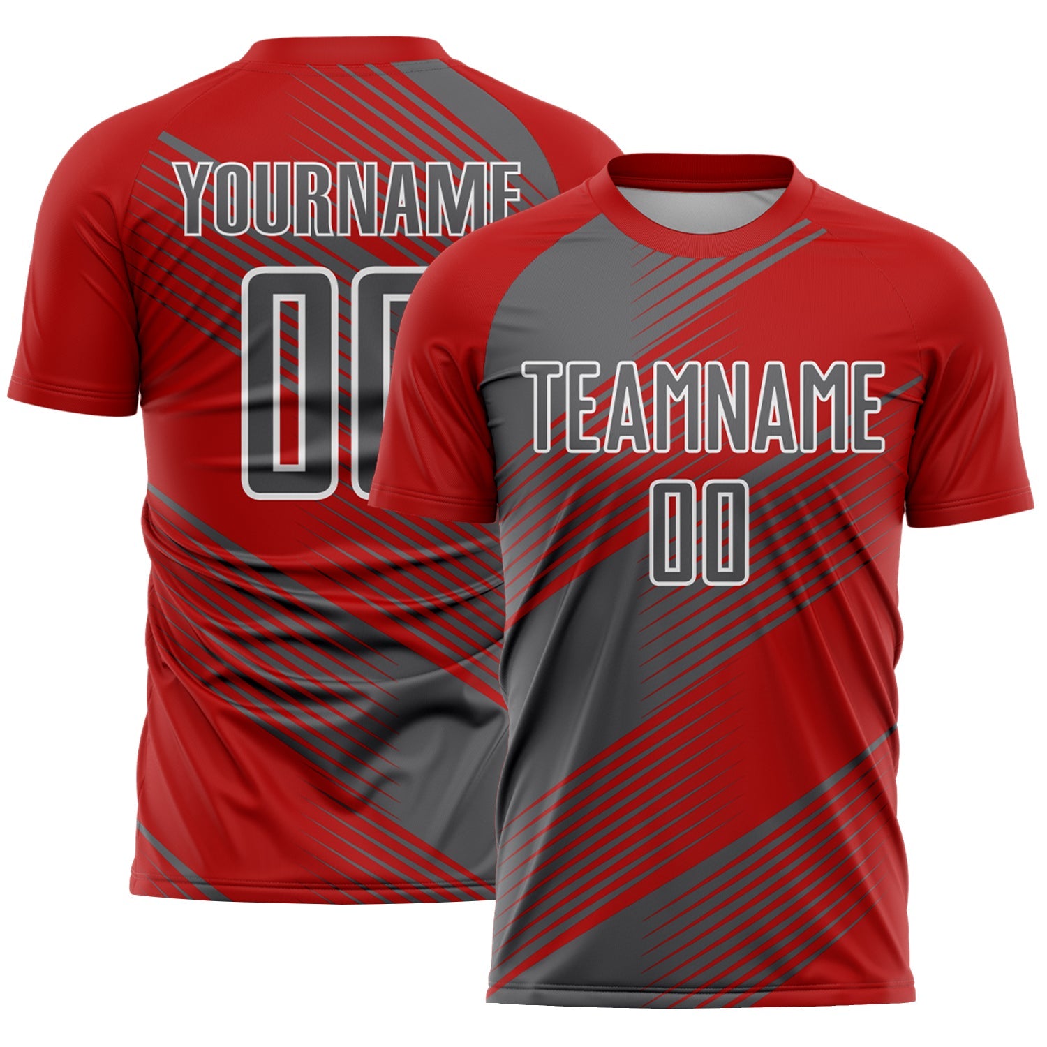 Custom Red Steel Gray-White Line Sublimation Soccer Uniform Jersey - Sky-Custom