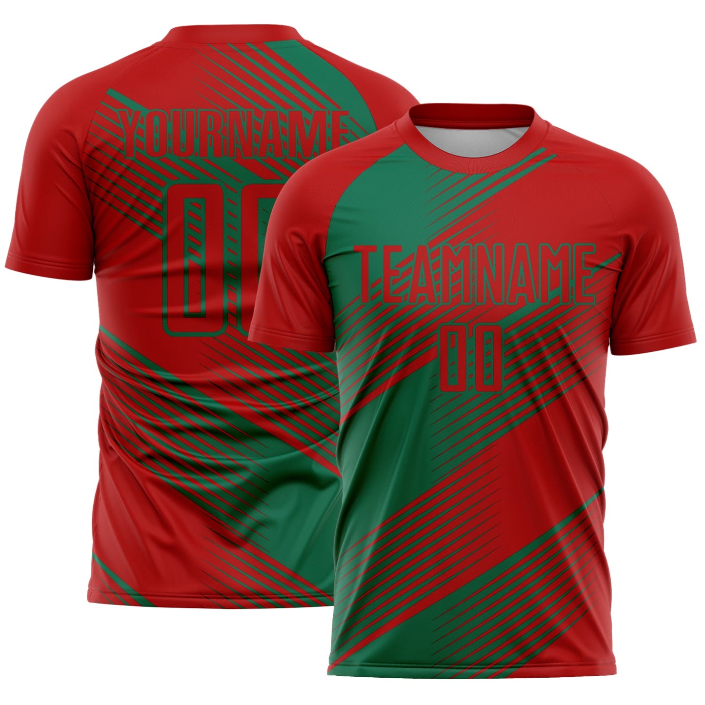 Custom Red Kelly Green Line Sublimation Soccer Uniform Jersey - Sky-Custom