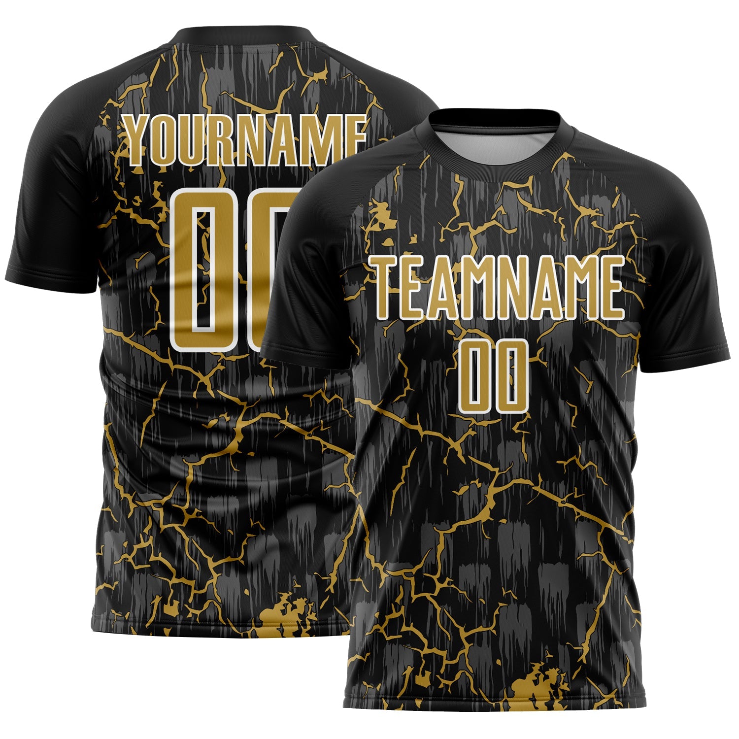 Custom Black Old Gold-White Lightning Sublimation Soccer Uniform Jersey - Sky-Custom