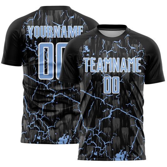 Custom Black Light Blue-White Lightning Sublimation Soccer Uniform Jersey - Sky-Custom